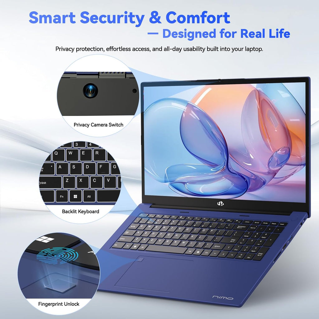 NIMO 17.3' FHD Gaming Laptop – AMD Ryzen 7 7735HS 8-Core/16-Thread, Radeon 680M Graphics, 16GB DDR5, 512GB NVMe SSD, Light Gaming & Esports Ready, Backlit Keyboard, Fingerprint Unlock, 100W PD Type-C