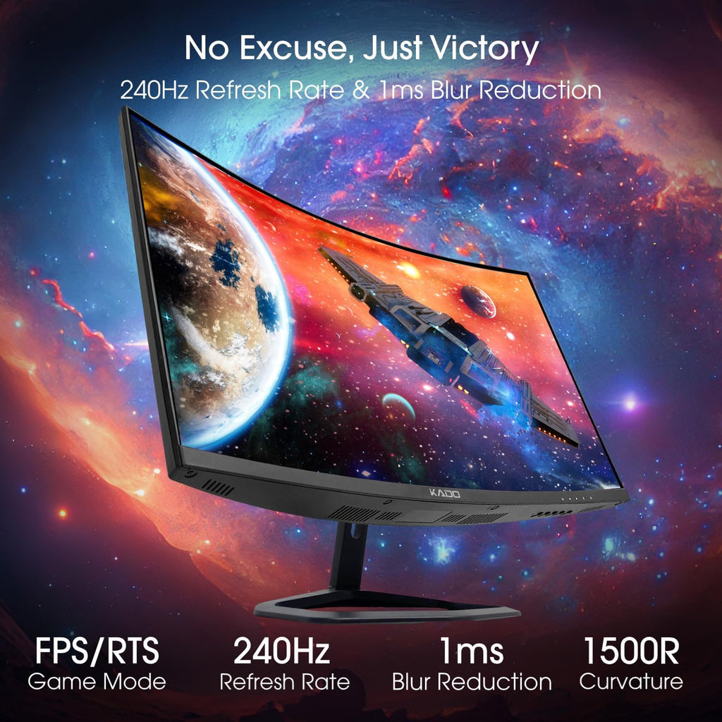 Kado 27' Class Dual Gaming Monitor Setup - 2-Pack 27' Curved 1500R 240Hz 1ms 1920x1080 Computer Monitor, Parallel Gaming AMD FreeSync Premium Panoramic, VESA Mount HDMI DisplayPort Built-in Speakers