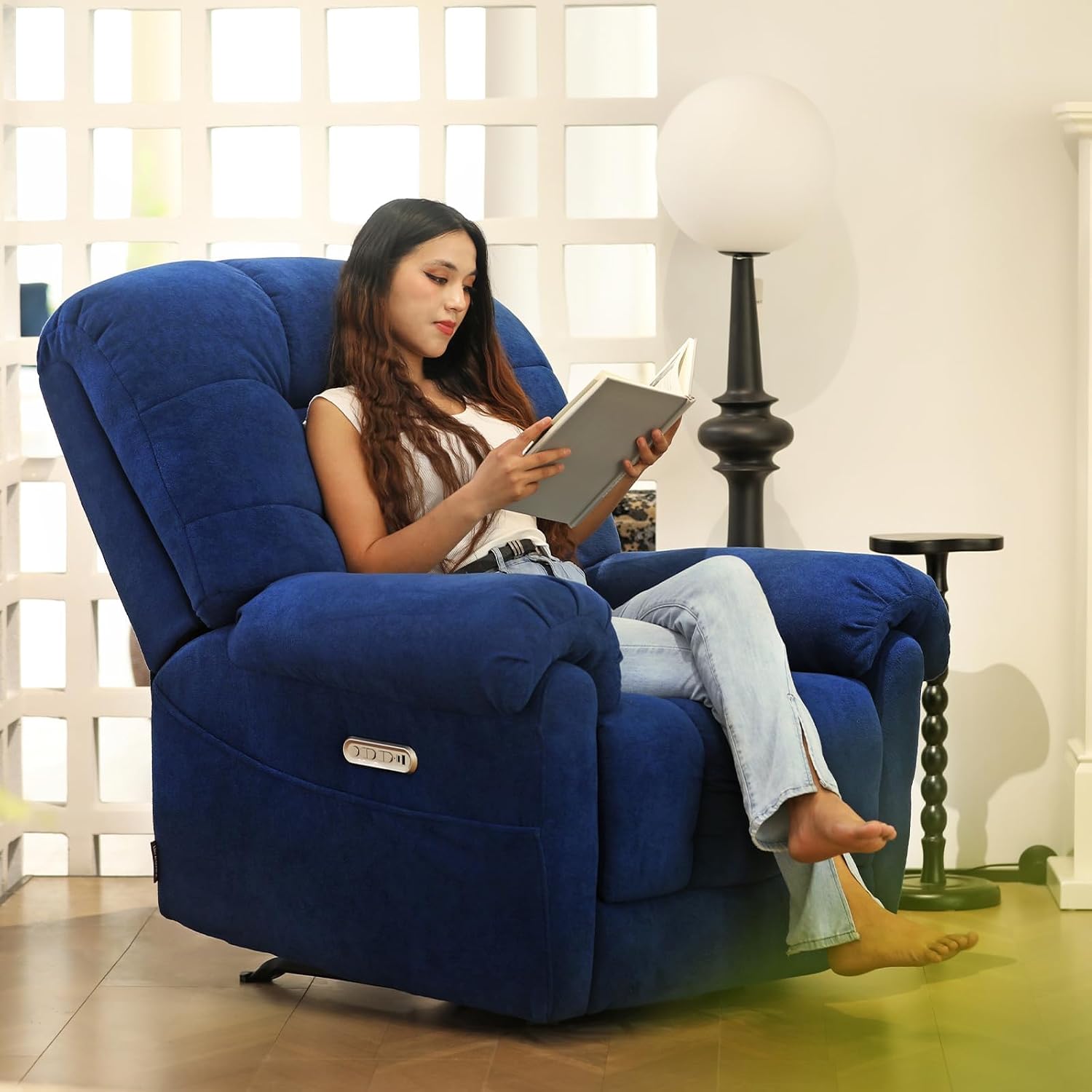 EONIX Power Rocker Recliner Chair, Lazy Boy Recliner Rocking Chair for Adults and Nursery, Electric Recliner Chair with Heat and Massage for Living Room, Bedroom, Study Room, Relaxation, Navy Blue