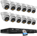 16 Channel Security Camera System, 12x 5MP Wired IP PoE Dome Camera w/Smart Spotlight Color Night Vision, AI Human Detection, Built-in Mic, Remote Access, 4K 16CH NVR 4TB HDD, PD93BA1216-5MD