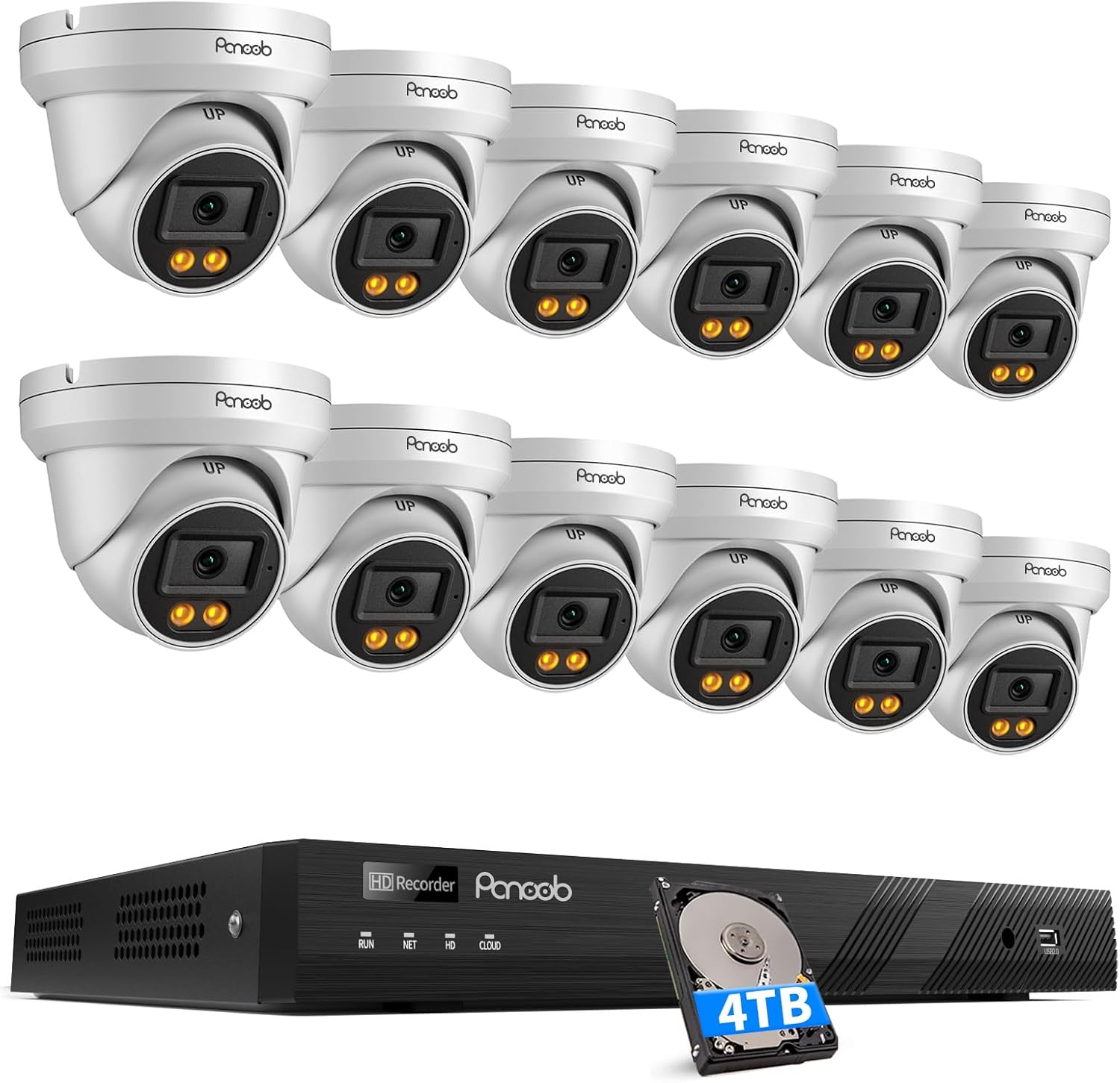 16 Channel Security Camera System, 12x 5MP Wired IP PoE Dome Camera w/Smart Spotlight Color Night Vision, AI Human Detection, Built-in Mic, Remote Access, 4K 16CH NVR 4TB HDD, PD93BA1216-5MD