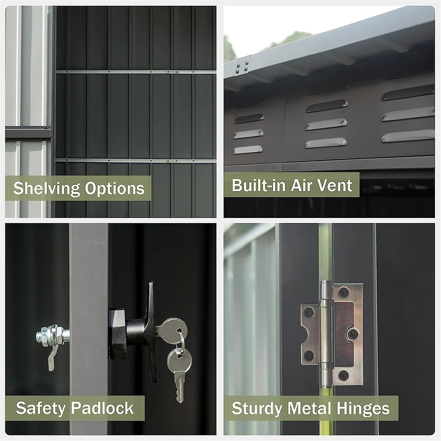 Small Metal Storage Shed 5x3ft Outdoor, Dark Gray Garden Shed with Sloping Roof & Lockable Double Doors - Galvanized Steel Utility Tool Shed for Backyard, Patio, Lawn