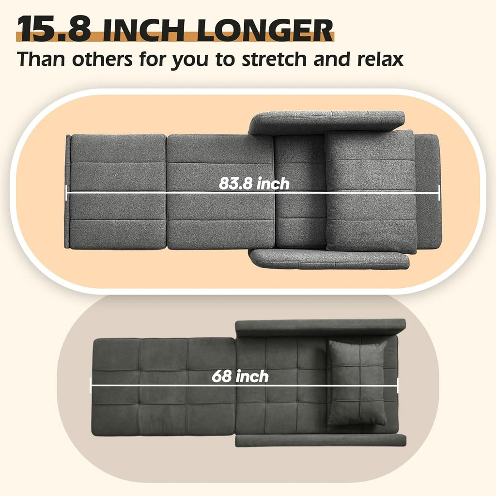 ZZW Sleeper Chair 84' Extra Long Convertible Chair Bed Upgraded 3-in-1 to 4-in-1 Pull Out Chair & Single Sofa Bed for Adult Sleeping Chair for Living Room & Small Space (Dark Grey)
