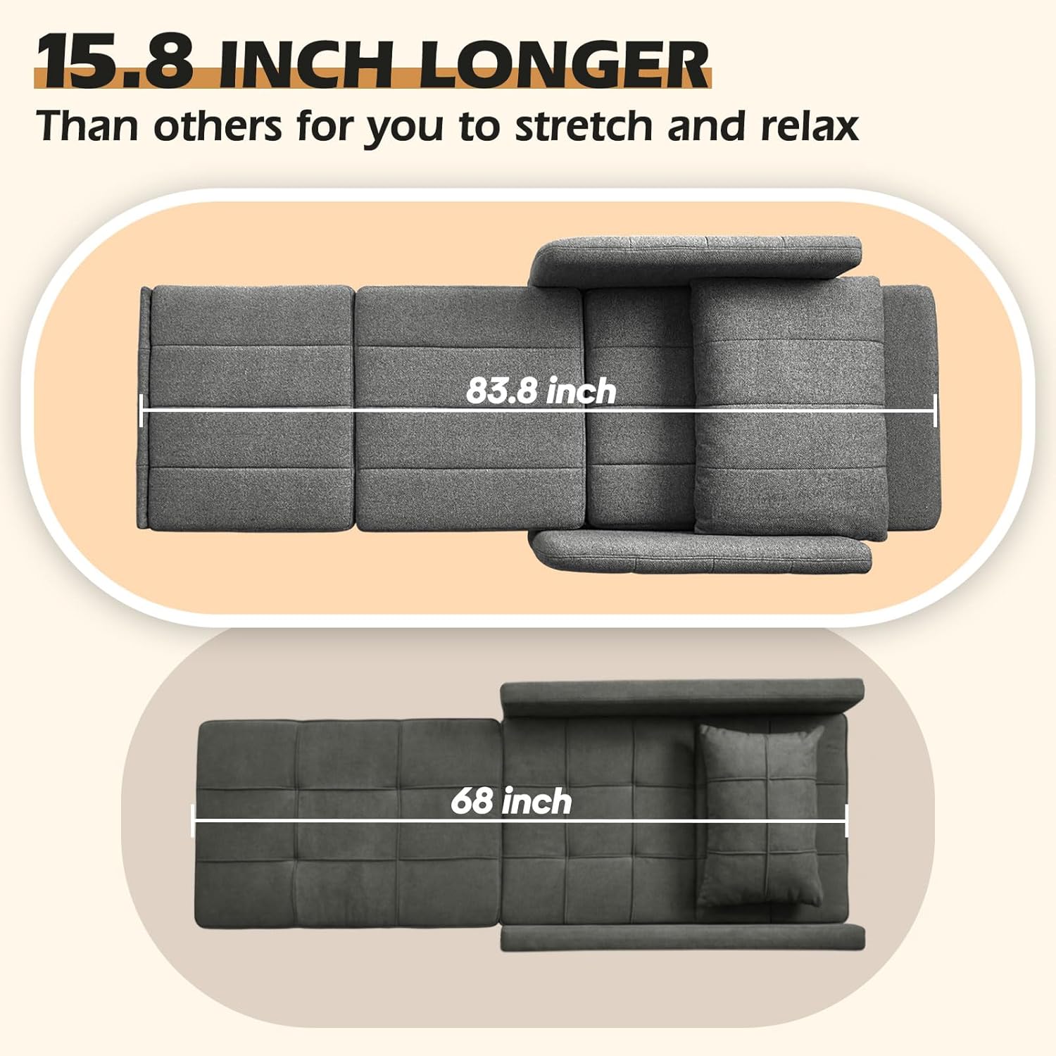 ZZW Sleeper Chair 84' Extra Long Convertible Chair Bed Upgraded 3-in-1 to 4-in-1 Pull Out Chair & Single Sofa Bed for Adult Sleeping Chair for Living Room & Small Space (Dark Grey)