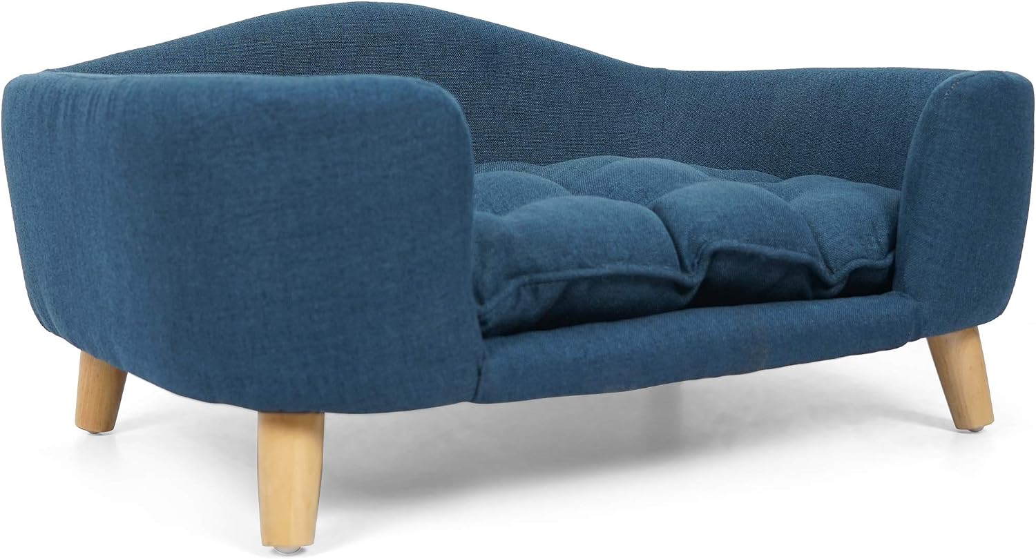 Christopher Knight Home Elroy Orthopedic Dog Bed, Elevated Dog Sofa Bed for Small Dog, Supportive Foam Pet Couch Bed with Wooden Legs, Modern Pet Sofa Bed, Navy Blue