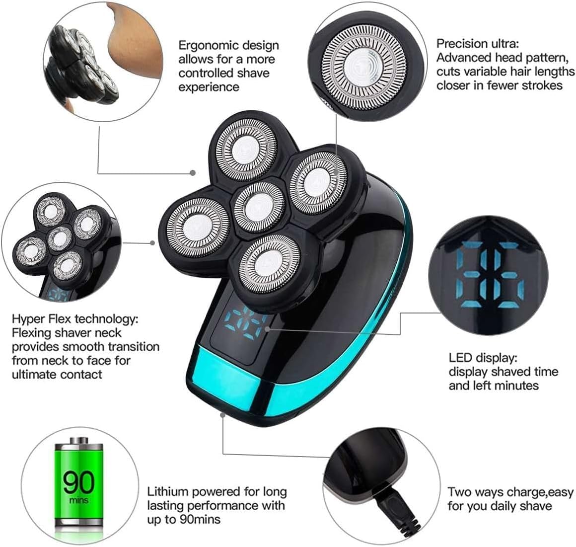 Electric Razor for Men's, Wet Dry Electric Shaver for Men Beard Hair Trimmer Electric Razor Rechargeable Bald Shaving Machine LCD Display Grooming Kit
