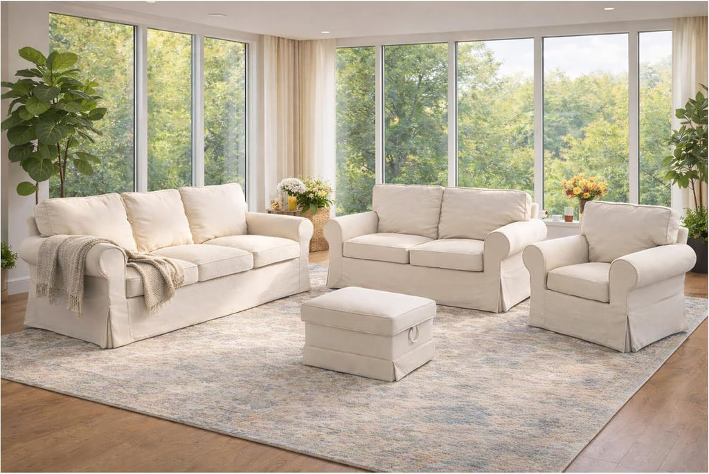 Sofa Covers Compatible with IKEA Ektorp 2 Seat Loveseat Sofa Slipcovers (Polyester Beige, Ektorp Loveseat)