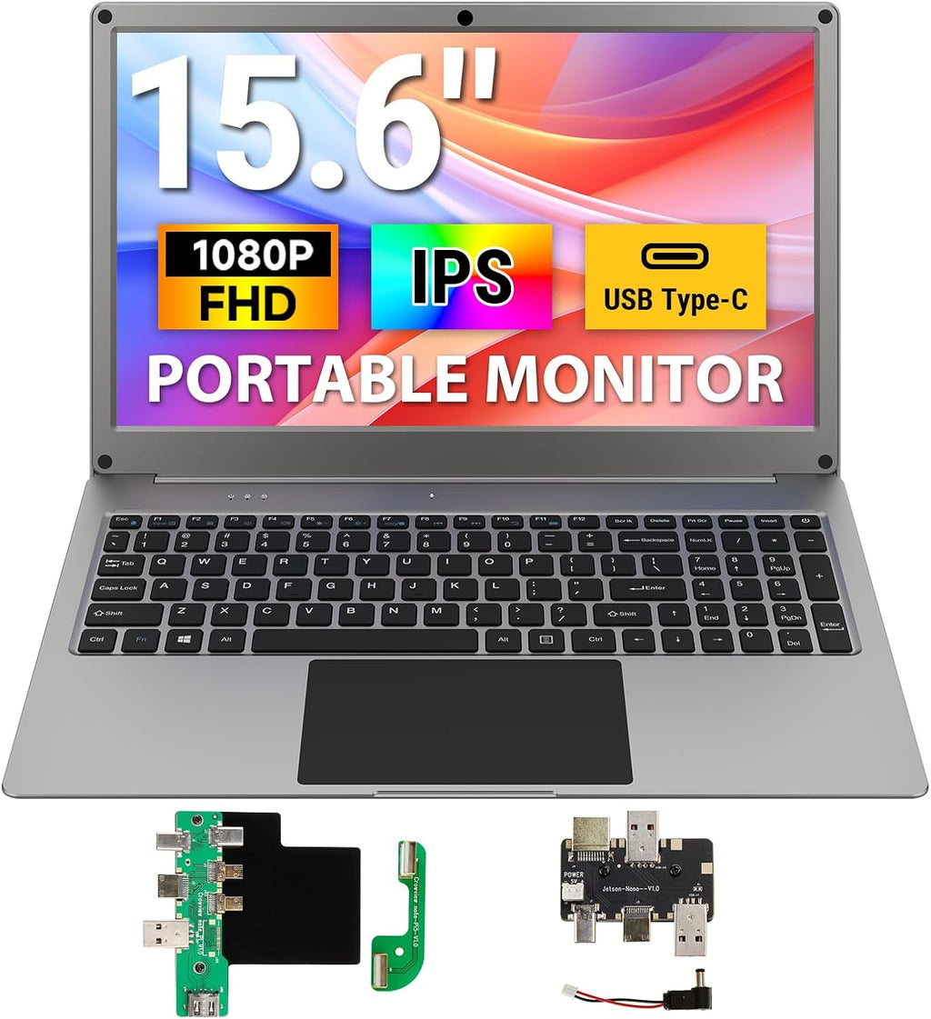 ELECROW Portable Monitor with Keyboard, 15.6 Inch Lapdock Display with Built-in Battery, 1080P FHD USB C Monitors with RPi5 & Jetson Adapters Compatible with Raspberry Pi, PC, Phone, Mac, Game Console