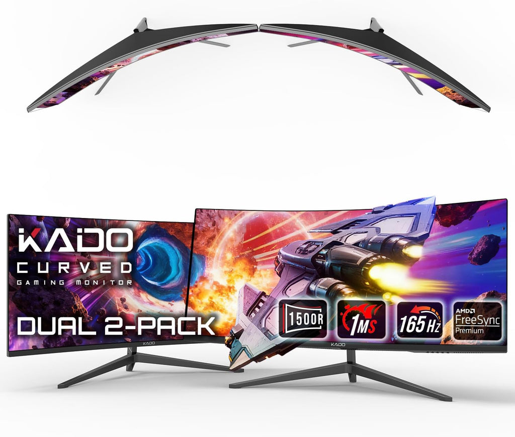 Kado Dual Gaming Monitor Setup - 2-Pack 34' Curved 1500R 21:9 Ultrawide 3440x1440 165Hz 1ms WQHD Computer Monitor, Stacked Setup AMD FreeSync Premium, VESA Mount HDMI DisplayPort Built-in Speakers