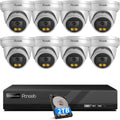 PoE Security Camera System, 8Pcs 5MP Wired IP Cameras with Audio, Smart Color Night Vision & AI Person Vehicle Detection, Remote Access, 8 Channel 4K NVR with 2TB HDD, PD93BA0808-5MD-1