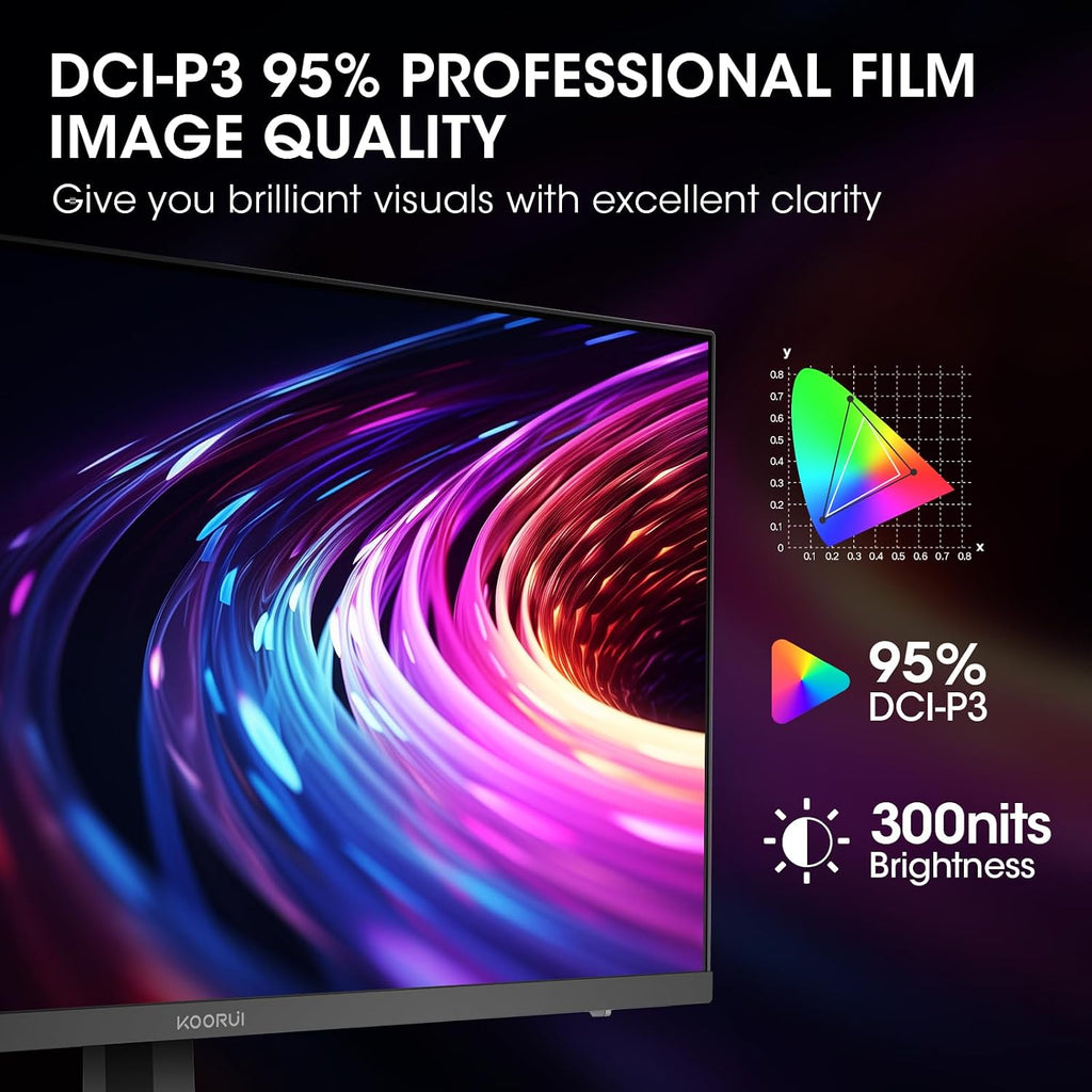 KOORUI Monitor, 27' QHD IPS Gaming Monitor, 170Hz, 1ms, HDR400, Compatibility G-Sync and FreeSync, Tilt Pivot Swivel Vertical Height Adjustable，2 HDMI 2.0 & 1 DisplayPor 1.4