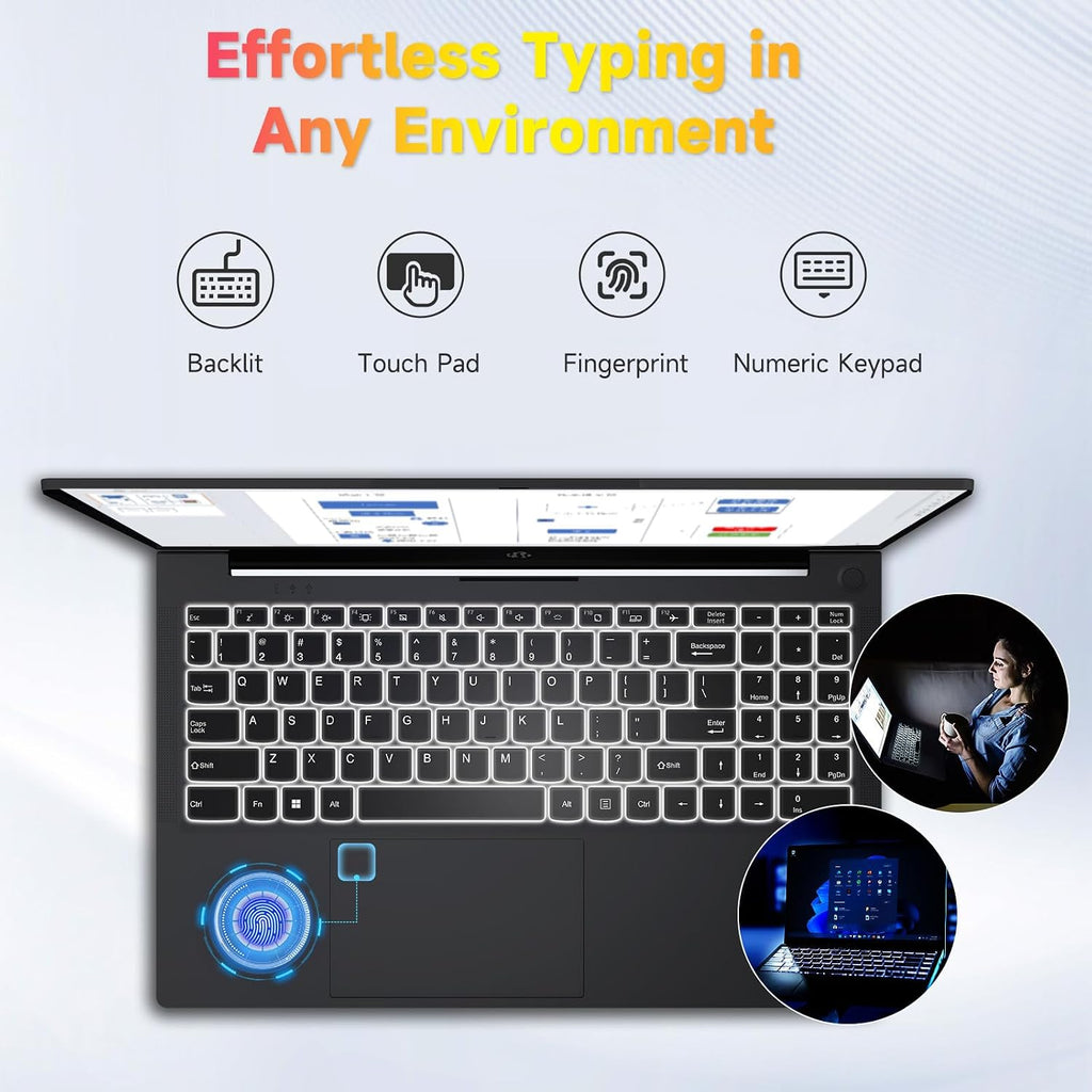 NIMO 15.6 FHD-Laptop,IPS Business Computer,32GB RAM 2TB SSD 6 Cores 12th Intel i3-1215U(up to 3.4 GHz) 65W Type C Laptop-Computer with Backlit Keyboard Fingerprint WiFi6 Win 11