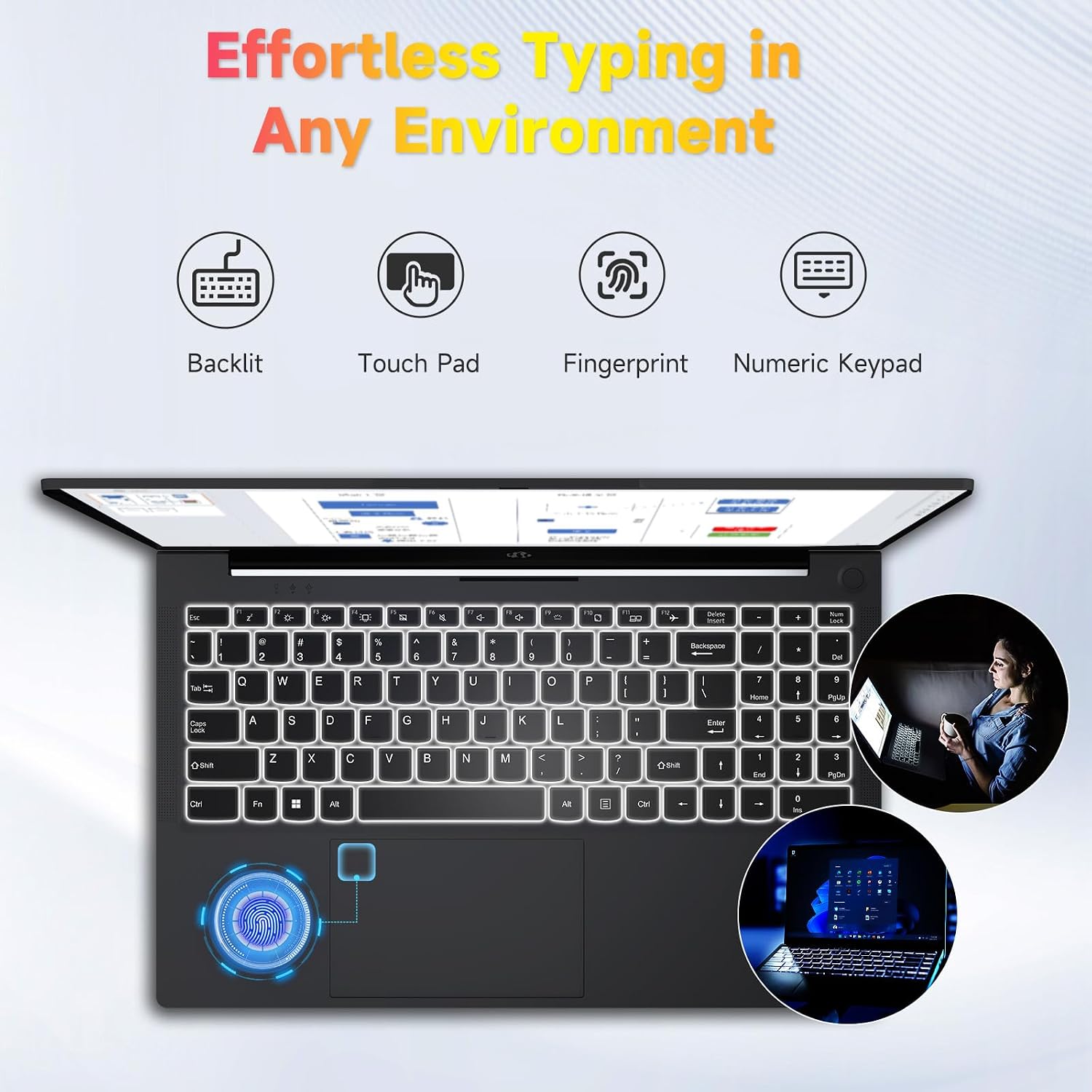 NIMO 15.6 FHD-Laptop,IPS Business Computer,32GB RAM 2TB SSD 6 Cores 12th Intel i3-1215U(up to 3.4 GHz) 65W Type C Laptop-Computer with Backlit Keyboard Fingerprint WiFi6 Win 11