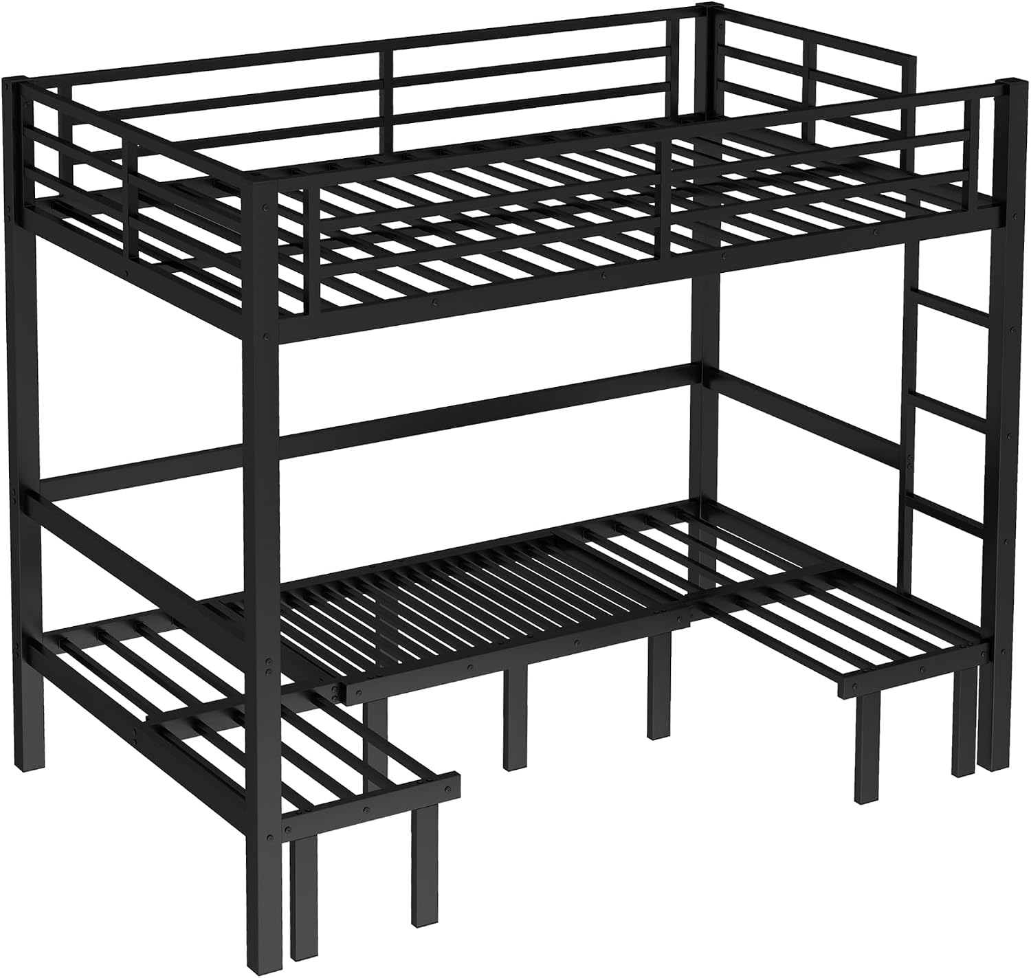 Harper & Bright Designs Full Over Full Bunk Bed Frame for Adults, Heavy Duty Metal Bunk Bed with U-Shaped Sofa, Safety Rails and Side Ladder, Industrial Bunk Beds for Space-Saving, Black
