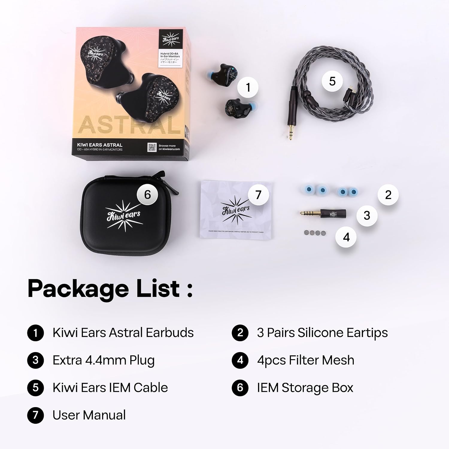 Linsoul Kiwi Ears Astral 1DD+6BA Hybrid in Ear Monitor, Wired Earbuds, HiFi Studio Recording &Mixing Earphone, Portable Gaming IEMs for Professional Music Engineers Audiophiles (Blue)