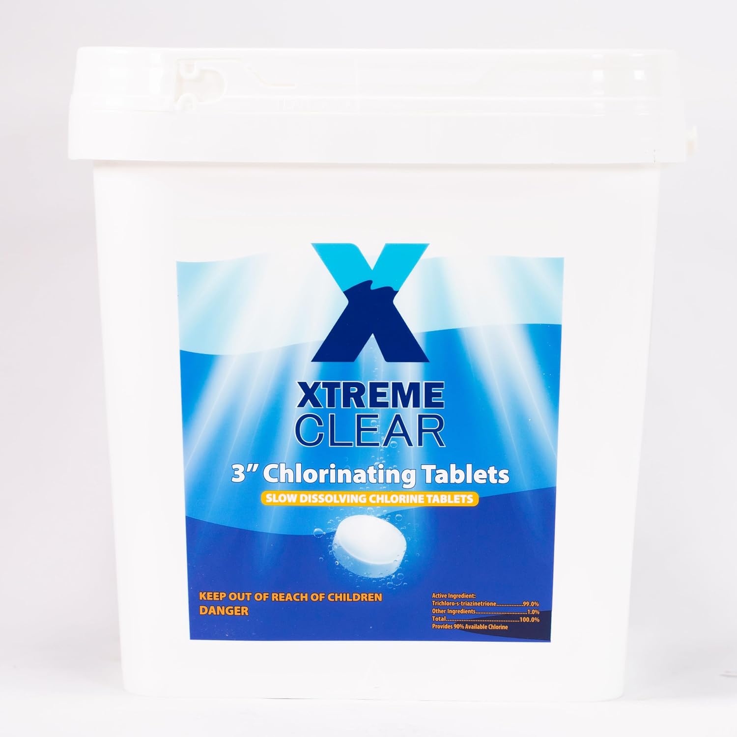 XtremeClear 25 Pound Bucket 3' Chlorine Tablets Bucket, 25 lbs Chlorinating Tabs for Swimming Pools Advanced Slow Dissolving