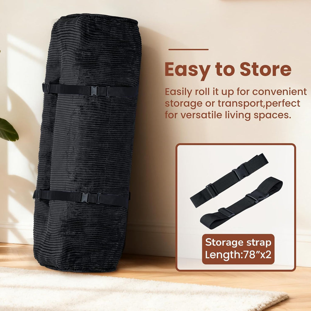 10 Inch Thick Futon Mattress, Shredded High Density Foam Floor Mattress, Portable Foldable Sleeping Mattress, Corduroy Lounger Bed for Guest Room Dorm Apartment Camping Travel