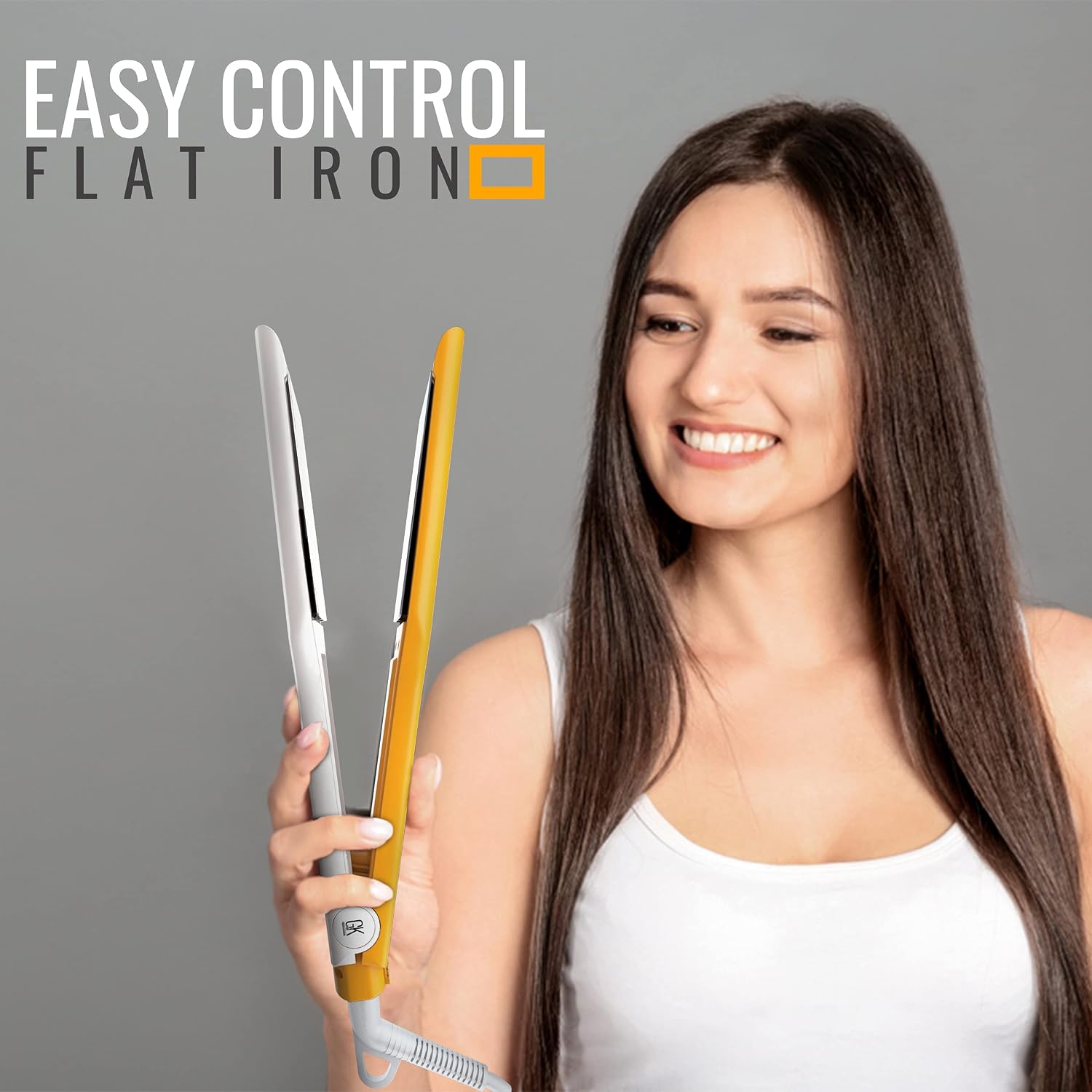 GK HAIR Global Keratin Easy Control Titanium Styling Flat Iron 360 Degree Swivel Cord Auto Shutoff Professional Straightener Digital Touch Screen Large Titanium Plates Adjust 90C-232C - All Hair Types