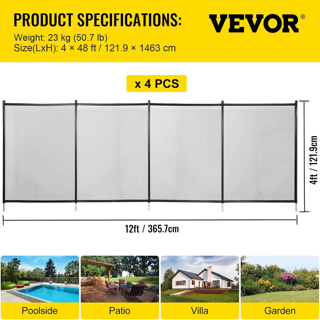 Happybuy Pool Fence, 4FTx 48FT DIY Pool Fences for Inground Pools, Removable Child Safety Pool Fencing, Swimming Pool Fence in Ground for Kids Safety, Black Pool Mesh to Protect Kids