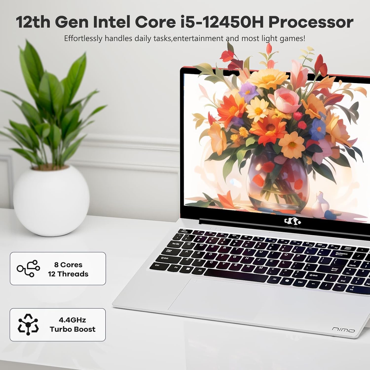 NIMO 15.6' FHD lPS-Business-Laptop, 8 Cores Intel i5-12450H 64GB RAM 2TB SSD (Beat i7-11800H, Up to 4.4 GHz) Student Computer with 100W Type-C Fingerprint Backlit Keyboard WiFi-6 Numpad Win 11