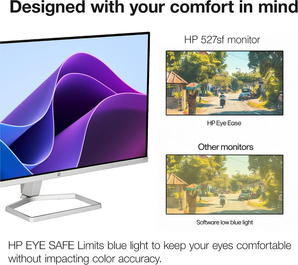 HP Series 5 527SF 27' Full HD (1920×1080) Monitor | IPS Display, 100Hz Refresh Rate, Slim Bezel Design, Eye Comfort Technology & HDMI Connection, Replaces M27F (94F44AA#ABA) + Screen Protector + More