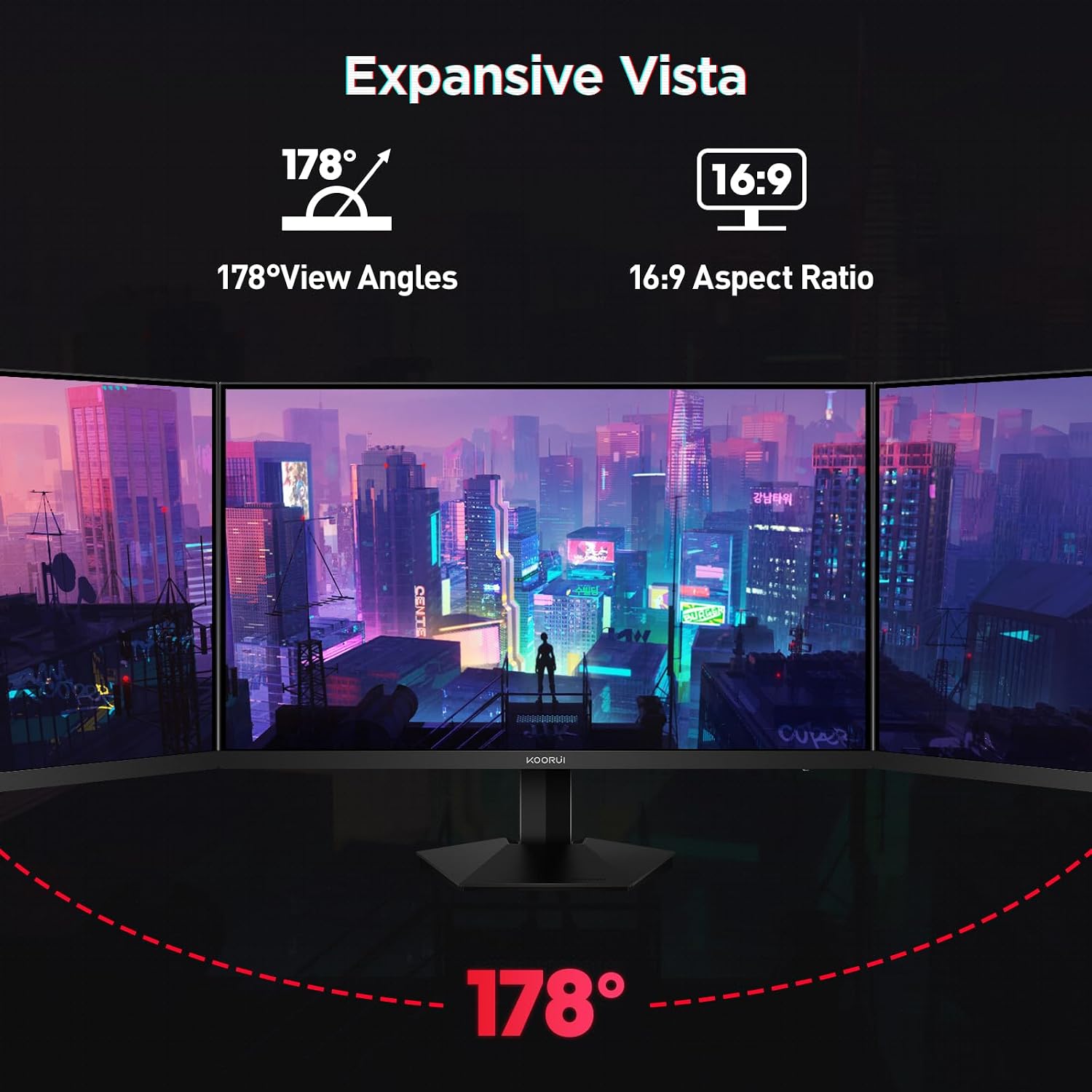 KOORUI Monitor, 27' QHD IPS Gaming Monitor, 170Hz, 1ms, HDR400, Compatibility G-Sync and FreeSync, Tilt Pivot Swivel Vertical Height Adjustable，2 HDMI 2.0 & 1 DisplayPor 1.4