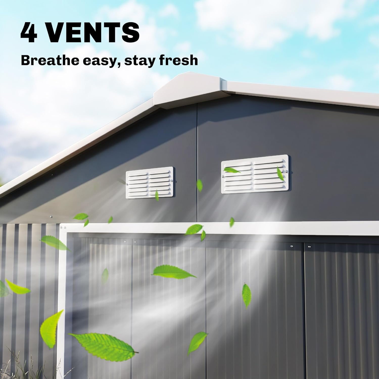 Outsunny 11' x 13' Outdoor Storage Shed, Garden Tool Metal Shed with Foundation Kit, Double Lockable Door, Air Vents and Sloping Roof, for Backyard, Patio, Lawn, Dark Gray