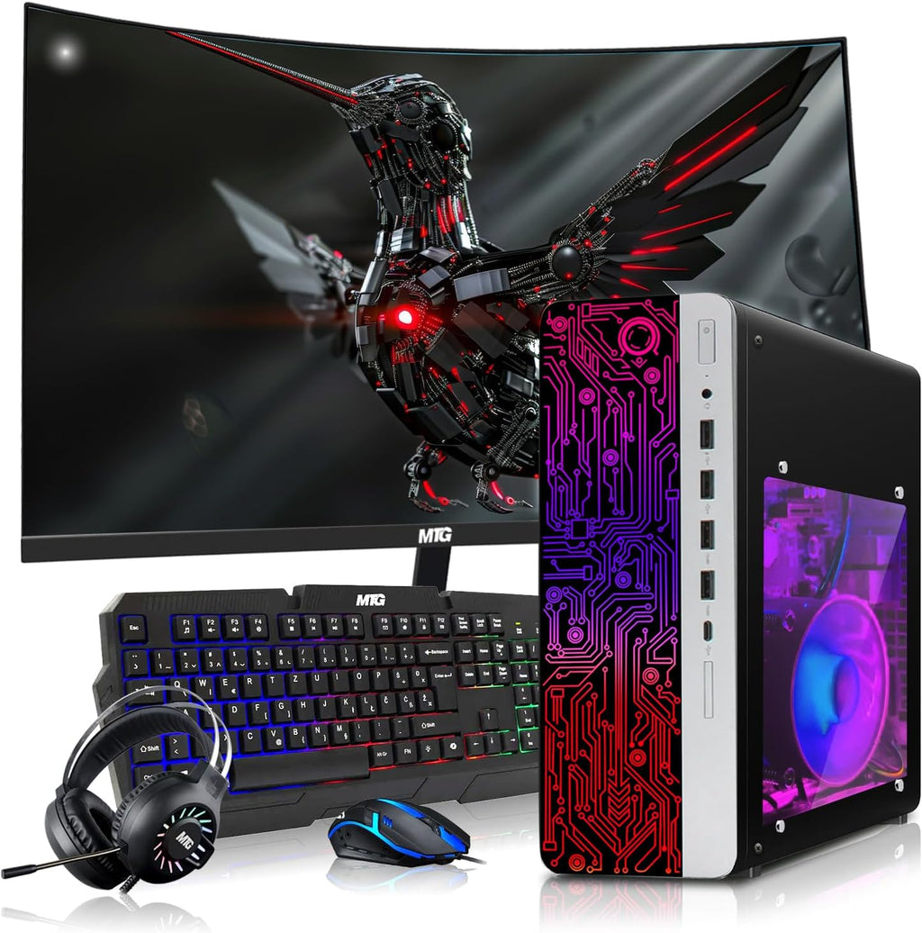 HP Gaming PC Desktop Computer – AMD Pro A10-9700,RX 550 Graphics,8GB RAM,512GB SSD,27 Inch Curved Monitor,RGB Keyboard with AI Copilot,Mouse,WiFi,RGB Headphone,Windows 11(Renewed)