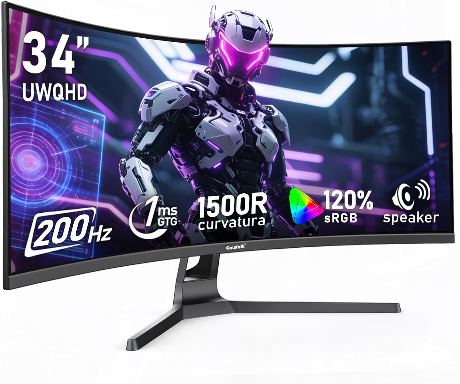 Gawfolk 34 Inch Ultrawide Curved 200Hz Gaming Computer Monitor,1500R PC Screen 21:9 UWQHD (3440x1440),120% sRGB,Adaptive Sync,Built-in Speaker,HDMI、Display Port,Compatible with Wall mounting-Black