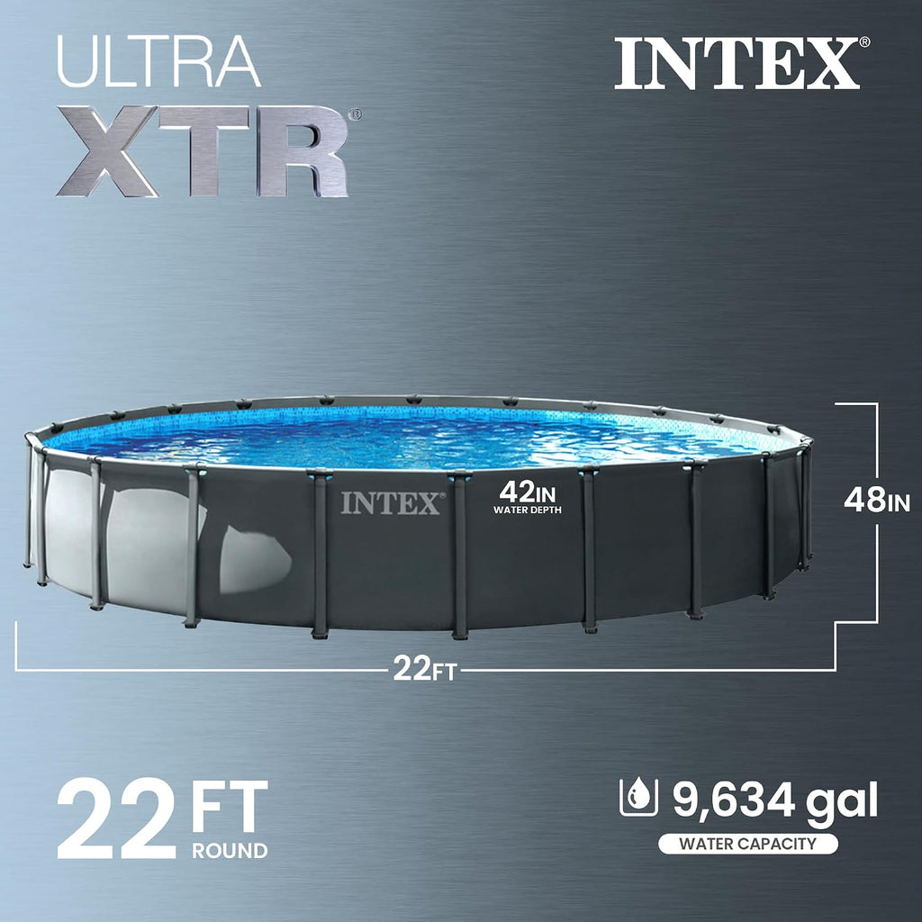 INTEX Ultra XTR 22 ft x 48 in Above Ground Pool Set, Round Swimming Pool with Steel Frame, 2100 GPH Sand Filter Pump, Ladder, Cover, & Ground Cloth
