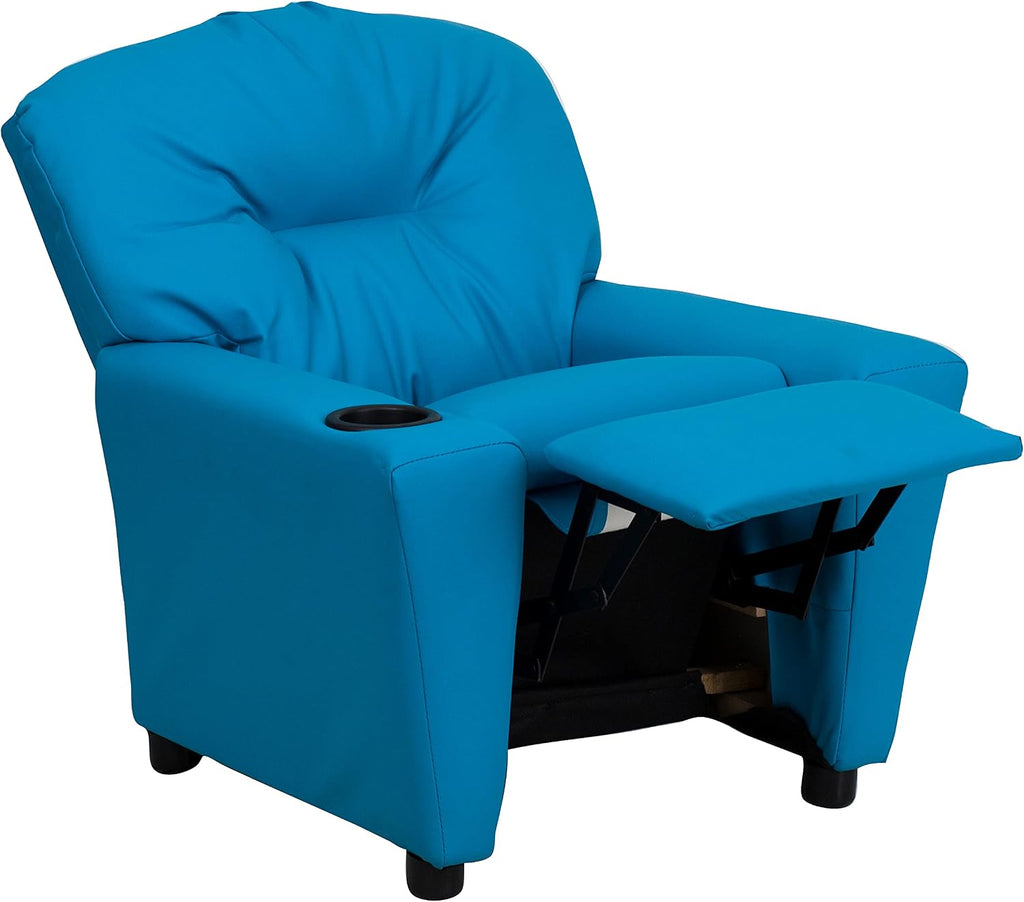 Flash Furniture Chandler Vinyl Kids Recliner with Cup Holder and Safety Recline, Contemporary Reclining Chair for Kids, Supports up to 90 lbs., Turquoise