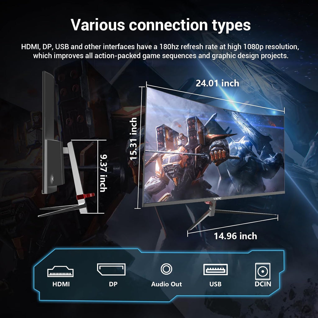 27 inch Curved Gaming Monitor 180Hz FHD 1080p, 1ms VA Display, 1800R,FreeSync Premium, Borderless Design, Eye Care, Built-in Speakers, HDMI/DisplayPort, PC Office Monitor for Working and Gaming