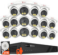 Two Way Audio - Anpviz 16CH 4K PoE Security Camera System, 16PCS 8MP Wired IP Turret Cameras Outdoor, Smart Color Night Vision, Human Vehicle Detection, 12MP PoE NVR with 4TB HDD for 24/7 Recording