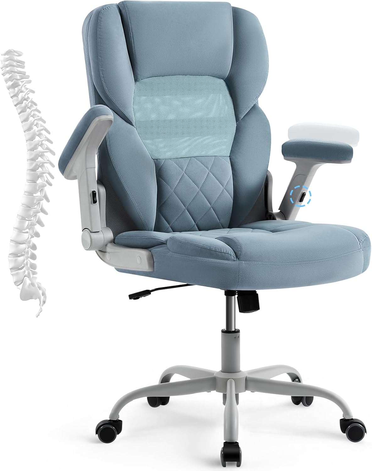 SEATZONE Home Office Desk Chairs with Wheels and Armrests Office Chair Comfortable Ergonomic Mesh with Velvet Executive Computer Chairs for Adults and Teens,Modern Blue Gray