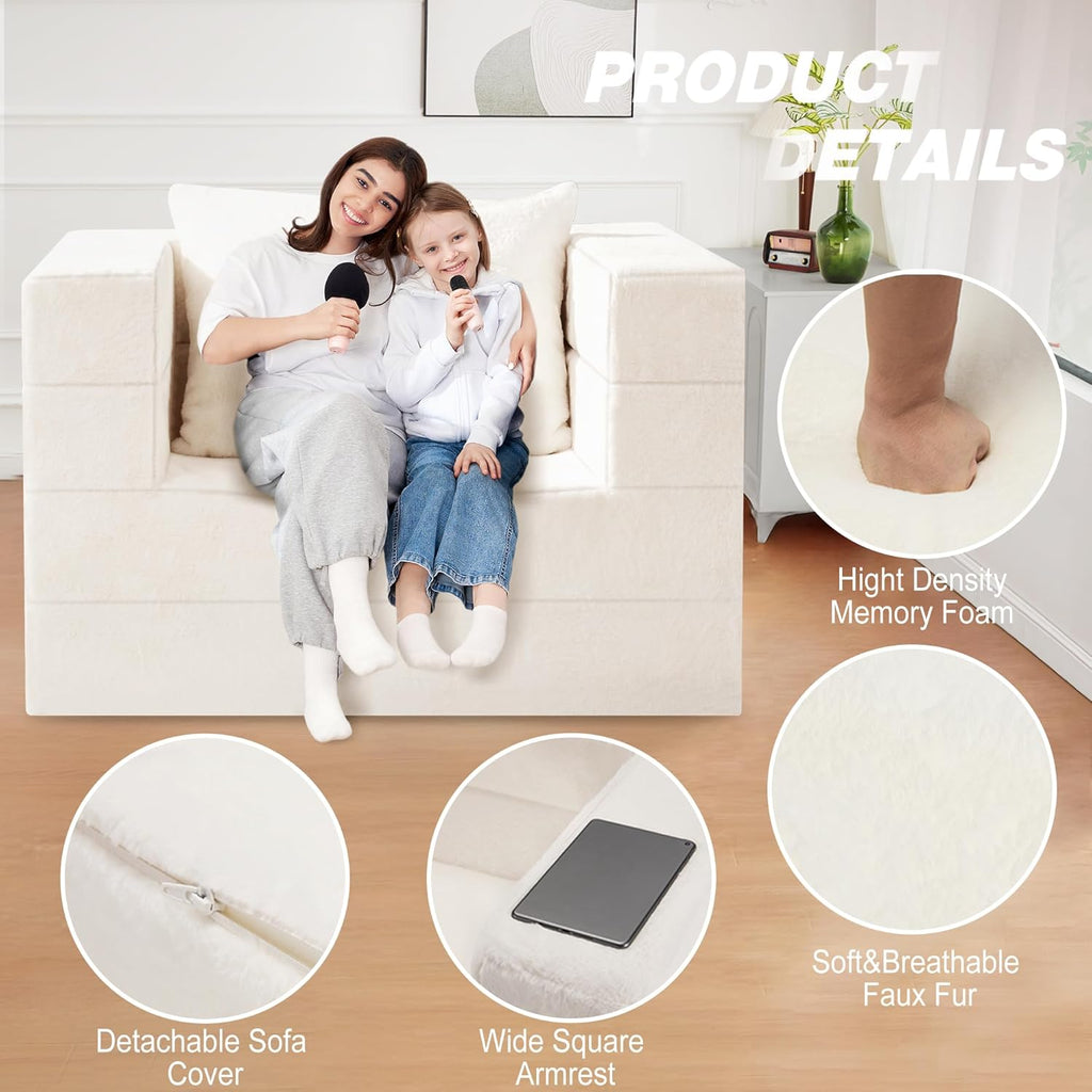 Futon Sofa Bed with Pillow, 3-in-1 Sleeper Sofa Bed with Removable Cover, Convertible Floor Sofa Bed, No Assembly Boneless Couch for Living Room, Bedroom