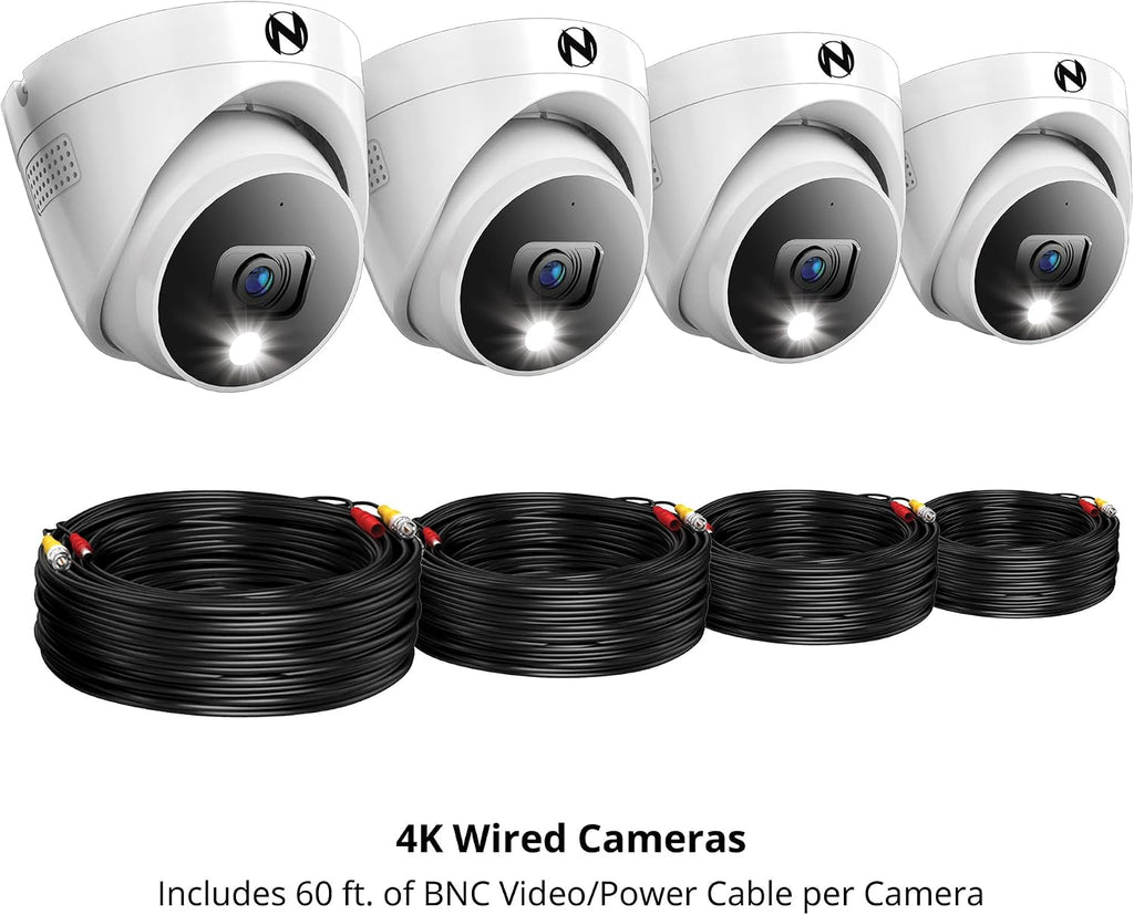 Night Owl Add On Wired 4K HD Indoor/Outdoor Deterrence Dome Cameras with 2-Way Audio (4 Pack)