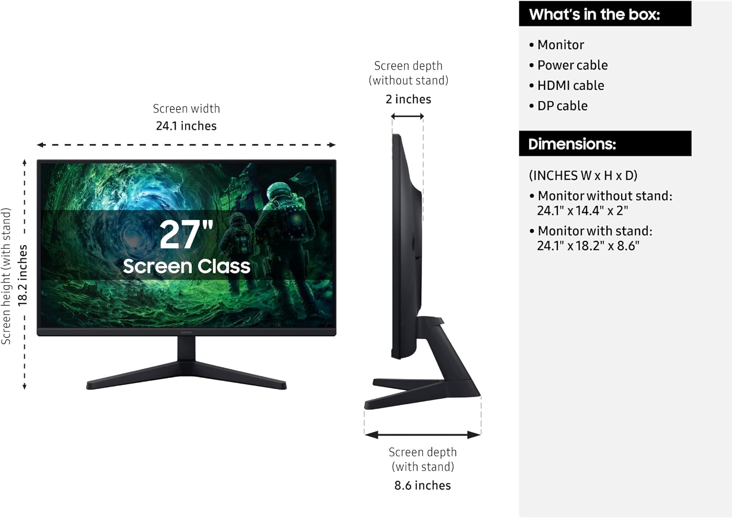SAMSUNG 27' Odyssey G5 G53F QHD Resolution Gaming Monitor, HDR10, 200Hz Refresh Rate, IPS Panel, AMD FreeSync™ Premium, Black Equalizer, Auto Source Switch, LS27FG532ENXZA (Renewed)