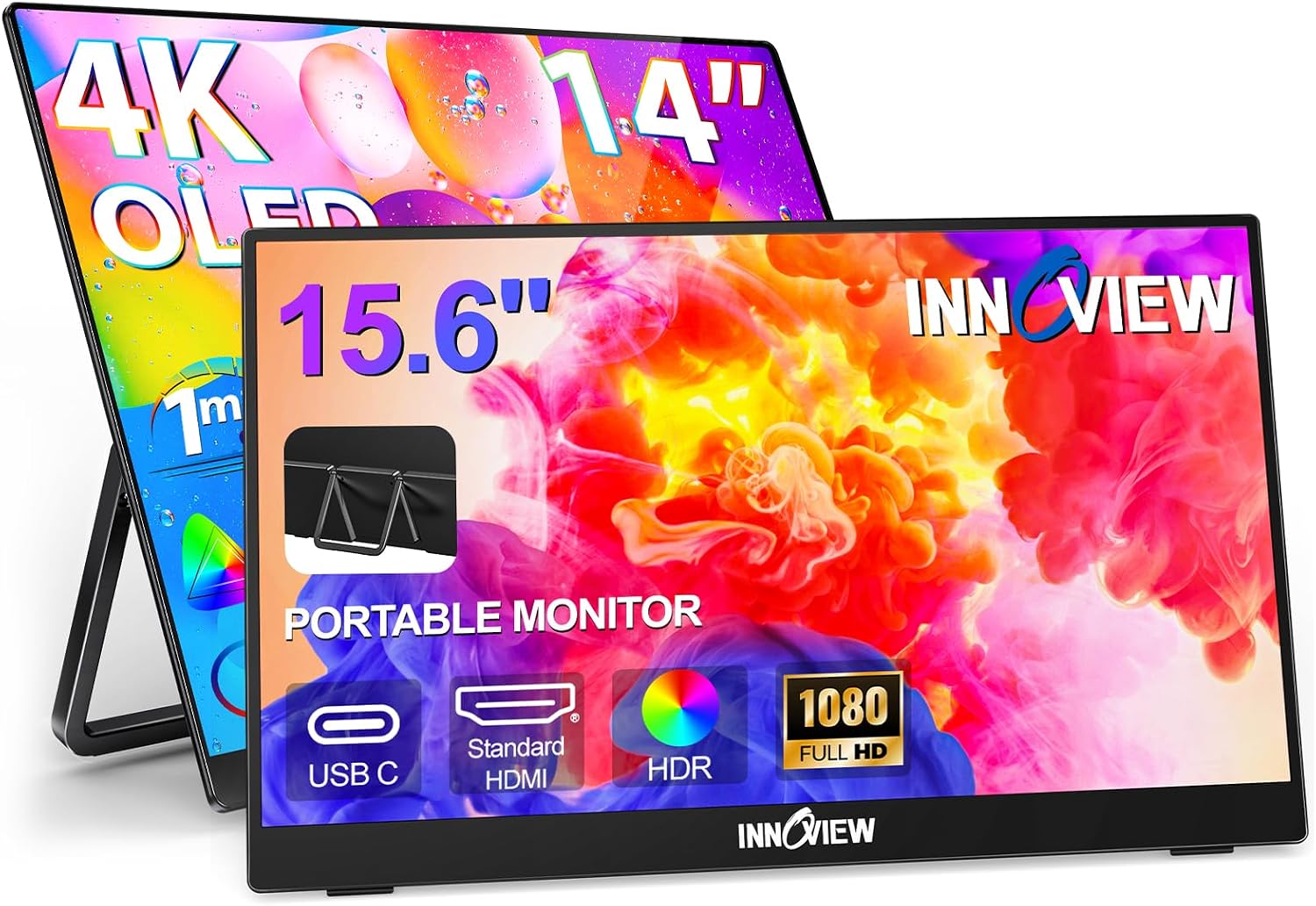 InnoView 15.6 Inch 1080P 1200:1 Portable Monitor and 14 Inch 4K OLED Portable Screen