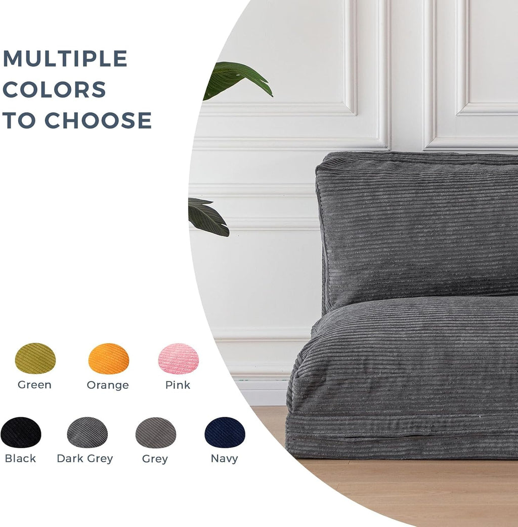 MAXYOYO Folding Sofa Bed, Extra Thick and Long Floor Sofa Convertible Sleeper Chair with Washable Cover, Floor Couch Lounge Bean Bag Bed for Living Room, Dark Grey, 39x95 Inch
