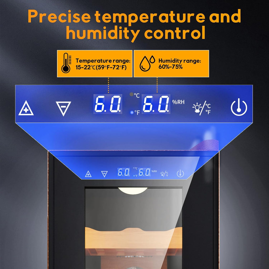 35L Upgraded Electric Humidor, 250 Counts Large Capacity,Thermostatic Electric Cooler Cabinet with Digital LED Screen, Safety Lock,Smart Humidity & Temp Control, Gifts for Men