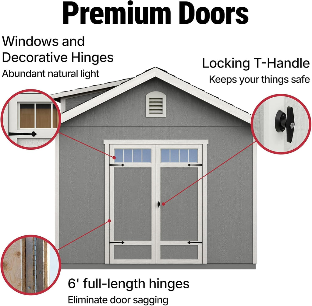 Handy Home Products Windemere 10x12 Do-it-Yourself Wooden Storage Shed with Floor, Beige