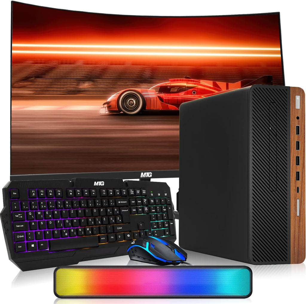 HP Dark Single Premium Desktop Computer PC – AMD Processor,16GB RAM,512GB SSD,27 Inch Curved Monitor,RGB Keyboard with AI Copilot Key and Mouse,RGB Soundbar,Windows 11(Renewed)