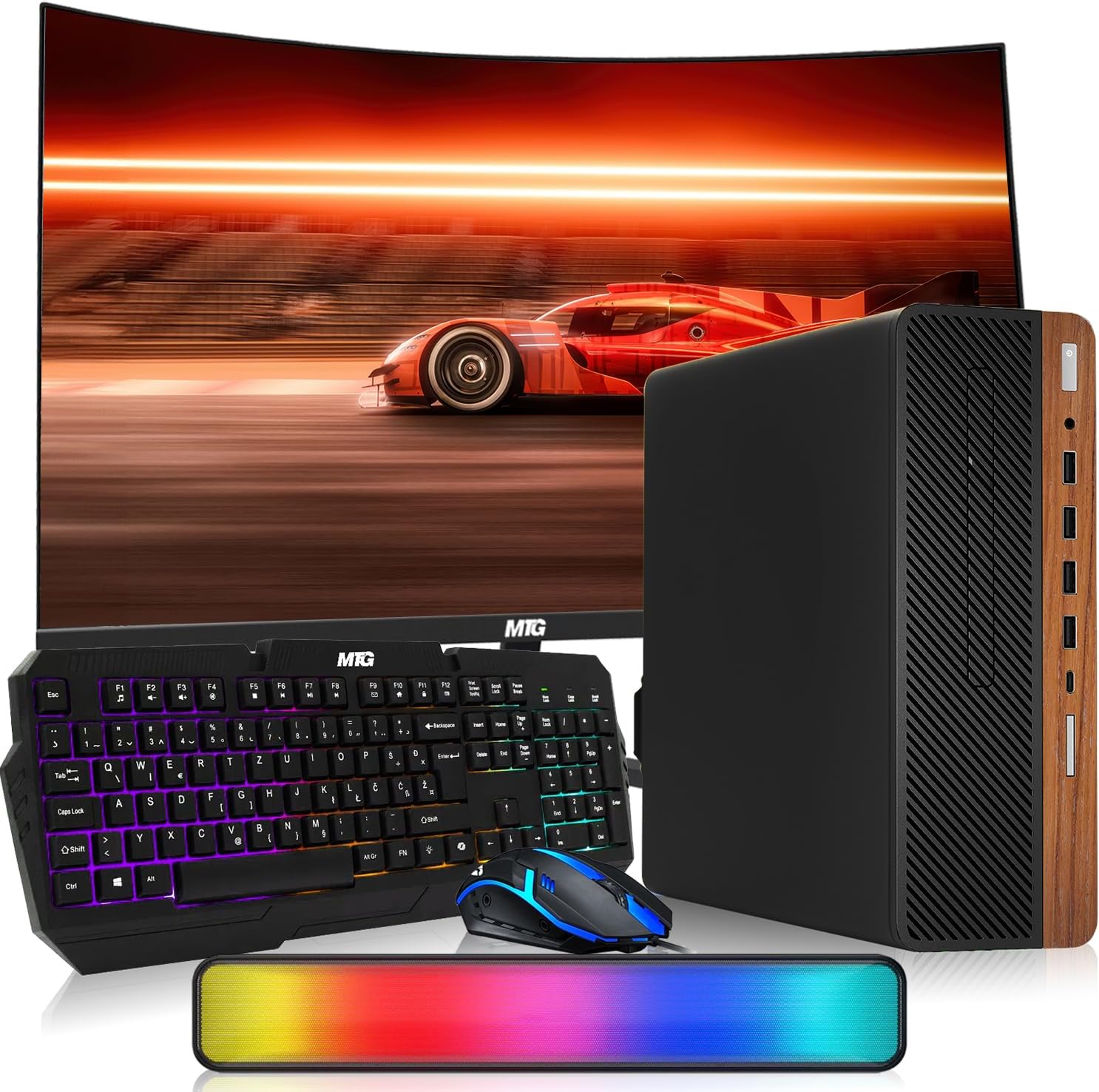 HP Dark Single Premium Desktop Computer PC – AMD Processor,16GB RAM,512GB SSD,27 Inch Curved Monitor,RGB Keyboard with AI Copilot Key and Mouse,RGB Soundbar,Windows 11(Renewed)
