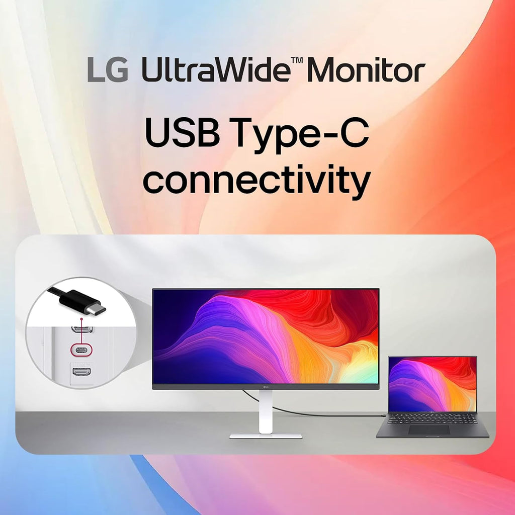 LG 34 Inch UltraWide Monitor, 21:9 WFHD (2560 x 1080) IPS Display, 100Hz, VESA DisplayHDR 400, FreeSync, Flicker Safe, USB Type-C, HDMI, DisplayPort, Speakers, VESA Mount, Home Office Computer,Black