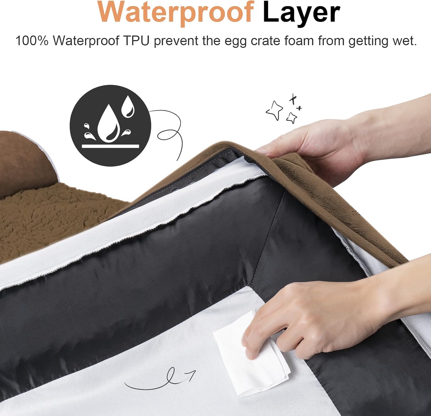 Large Dog Bed Orthopedic Washable: Jumbo Dog Bed Bolster Extra Large Dogs Egg Crate Foam Sofa Couch Waterproof Removable Cover - Coffee