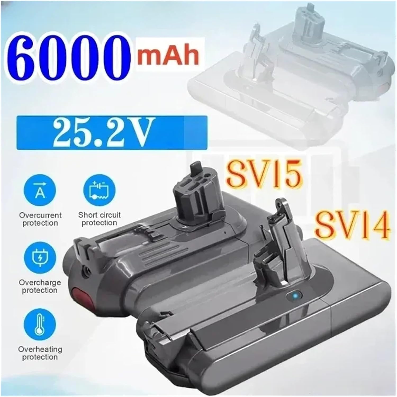 Battery, Compatible with Dyson V11, SV14, SV15 Series, 970145-02, Fluffy SV15, Absolute Extra, Absolute, Animal Vacuum Cleaner(SV15 6000mAh)