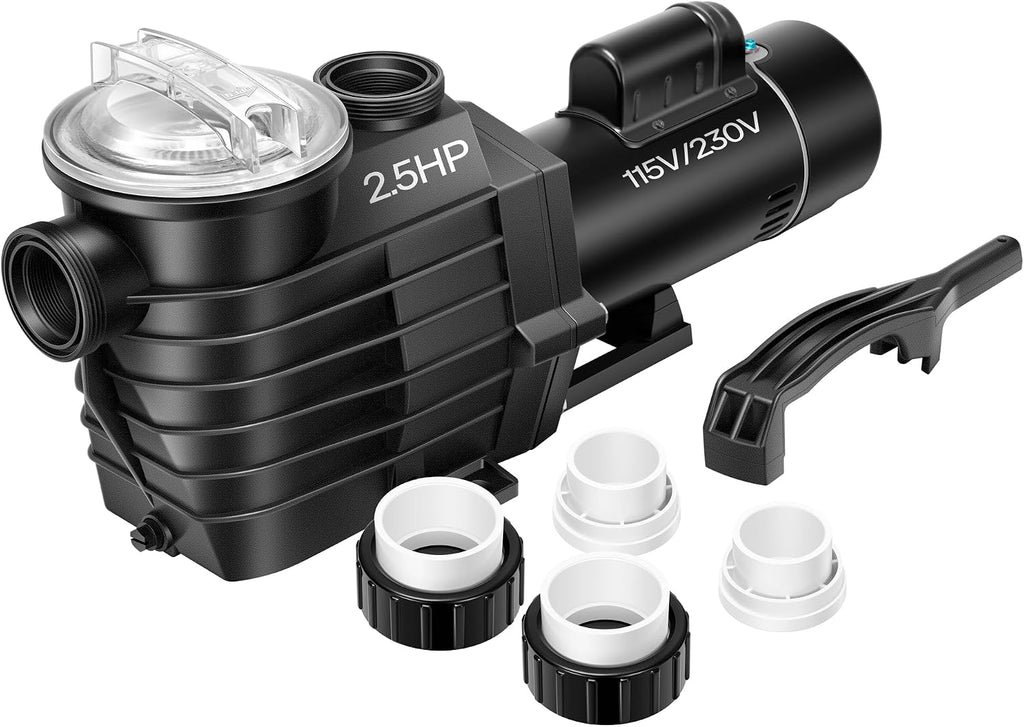 VIVOHOME 2.5HP Dual Voltage Pool Pump, High Lift 78FT Self-Priming, DOE Energy Saving, 1.5' & 2' Connectors w/Strainer Basket for In/Above Ground Pools