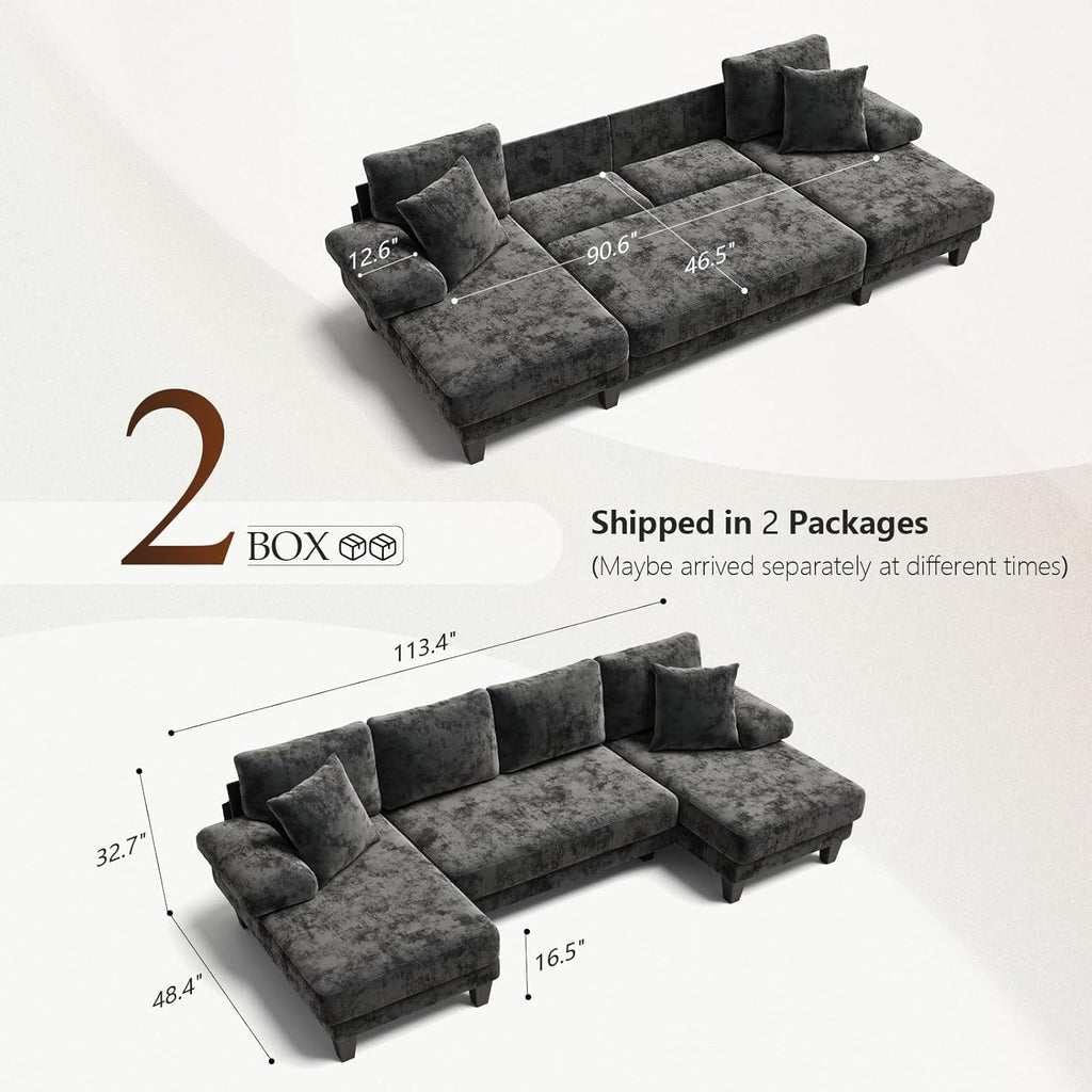 Txtin's Sleeper Sofa with Pull Out Couch Bed | 112 Inch Couches for Living Room | U-Shaped Convertible Sofa Bed | Chenille Dark Grey