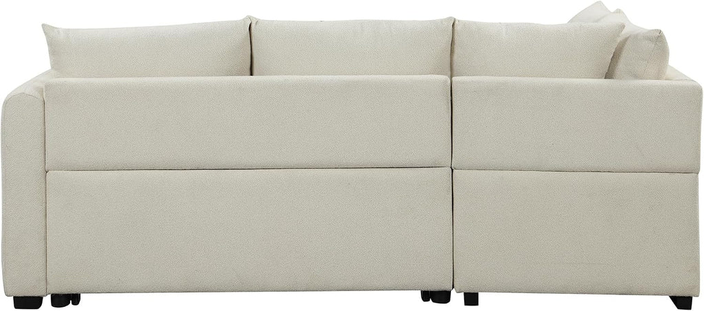 LUMISOL 82.6' Convertible Sleeper Sofa Bed with Storage Ottoman, L-Shaped Sectional Sofa with Charging Stations, Pull Out Sofa Couch with Chaise for Living Room, Apartment, Beige