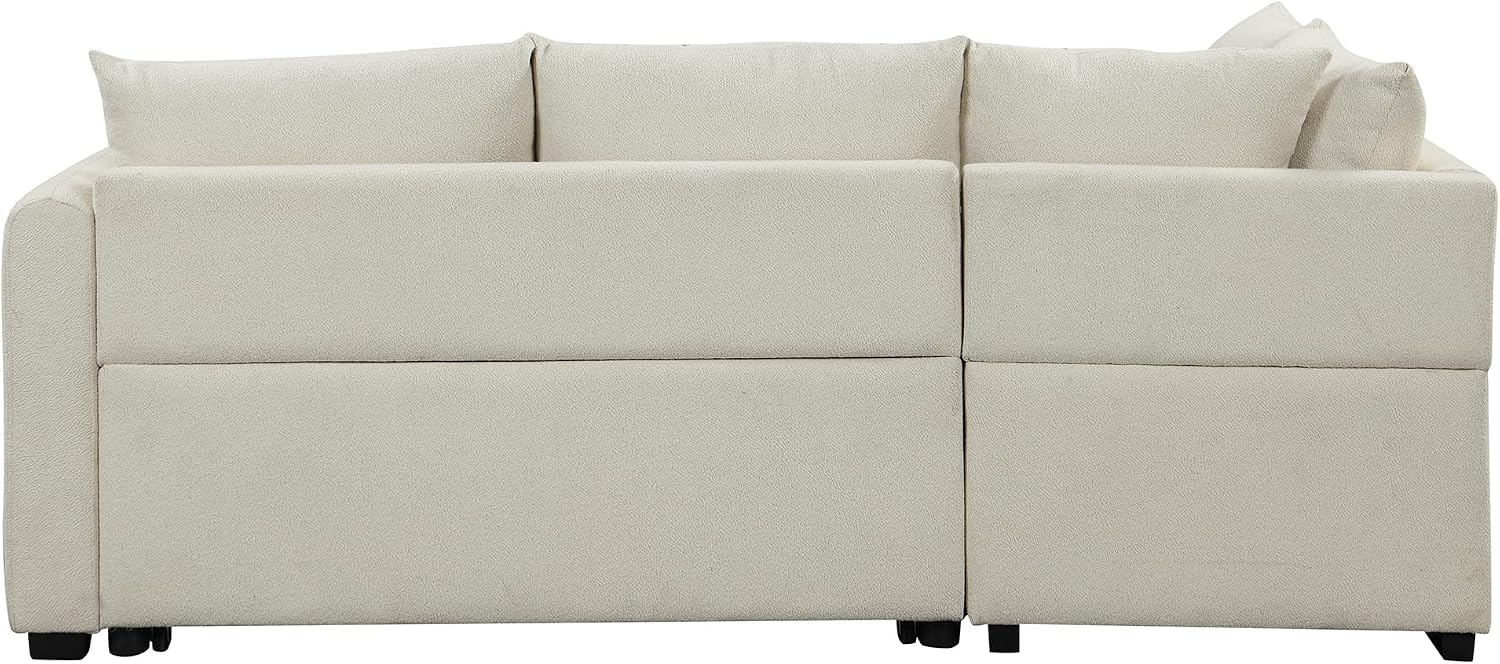LUMISOL 82.6' Convertible Sleeper Sofa Bed with Storage Ottoman, L-Shaped Sectional Sofa with Charging Stations, Pull Out Sofa Couch with Chaise for Living Room, Apartment, Beige